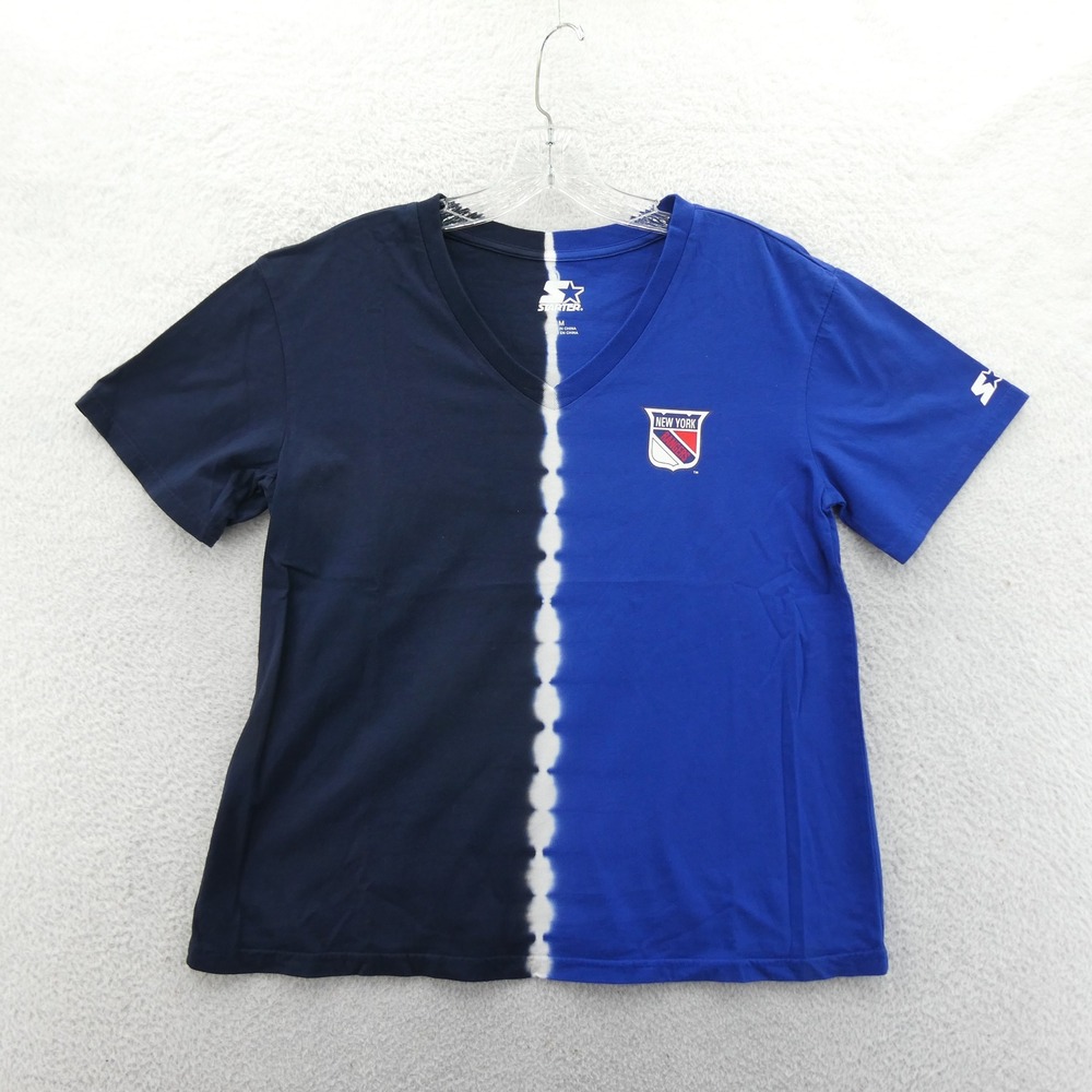 Starter Shirt Women Medium New York Rangers Blue Split Tie Dye V-Neck Cotton Tee